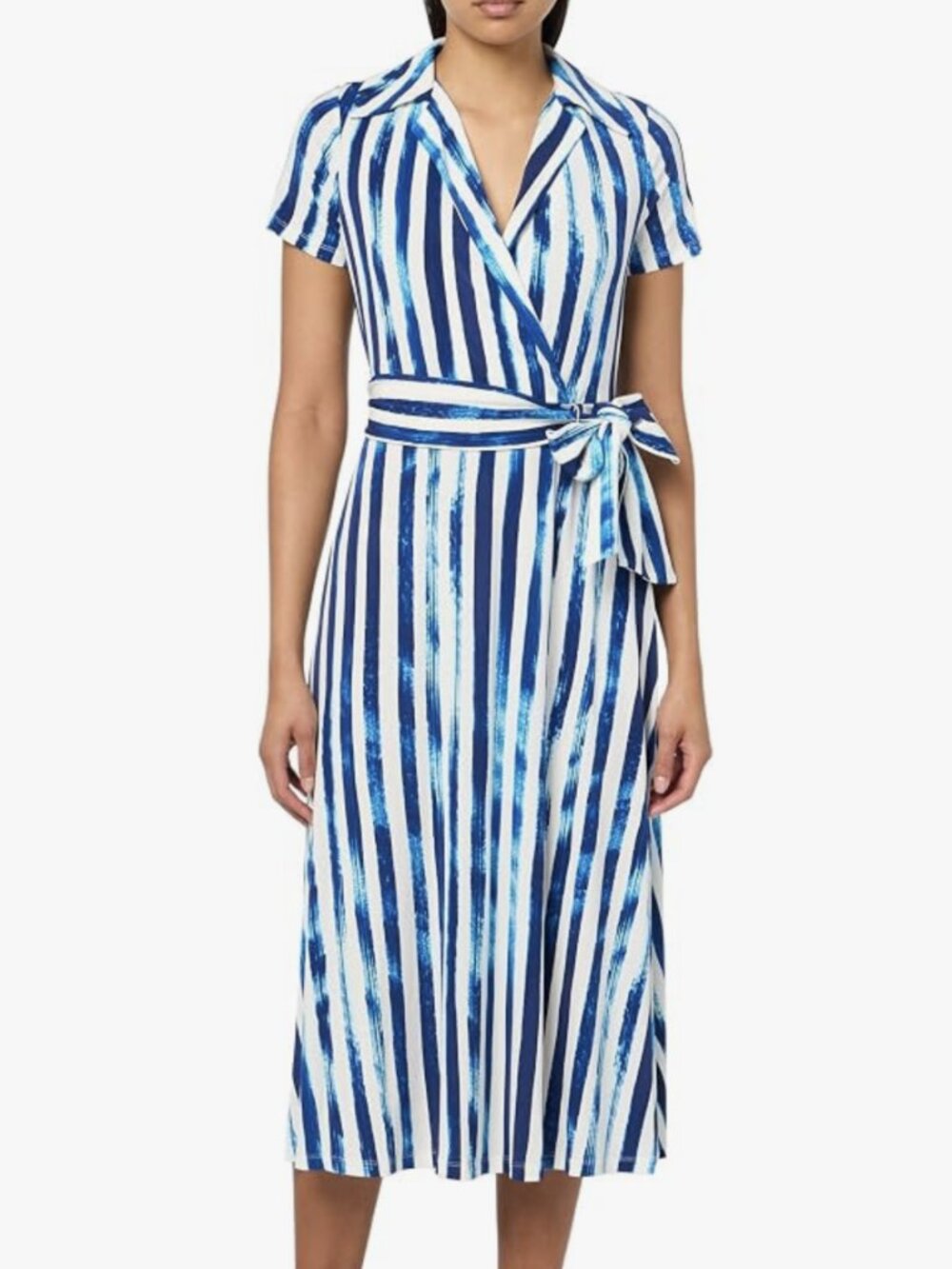 NWT Halston Short Sleeve Collared V-Neck Midi Dress Size XS